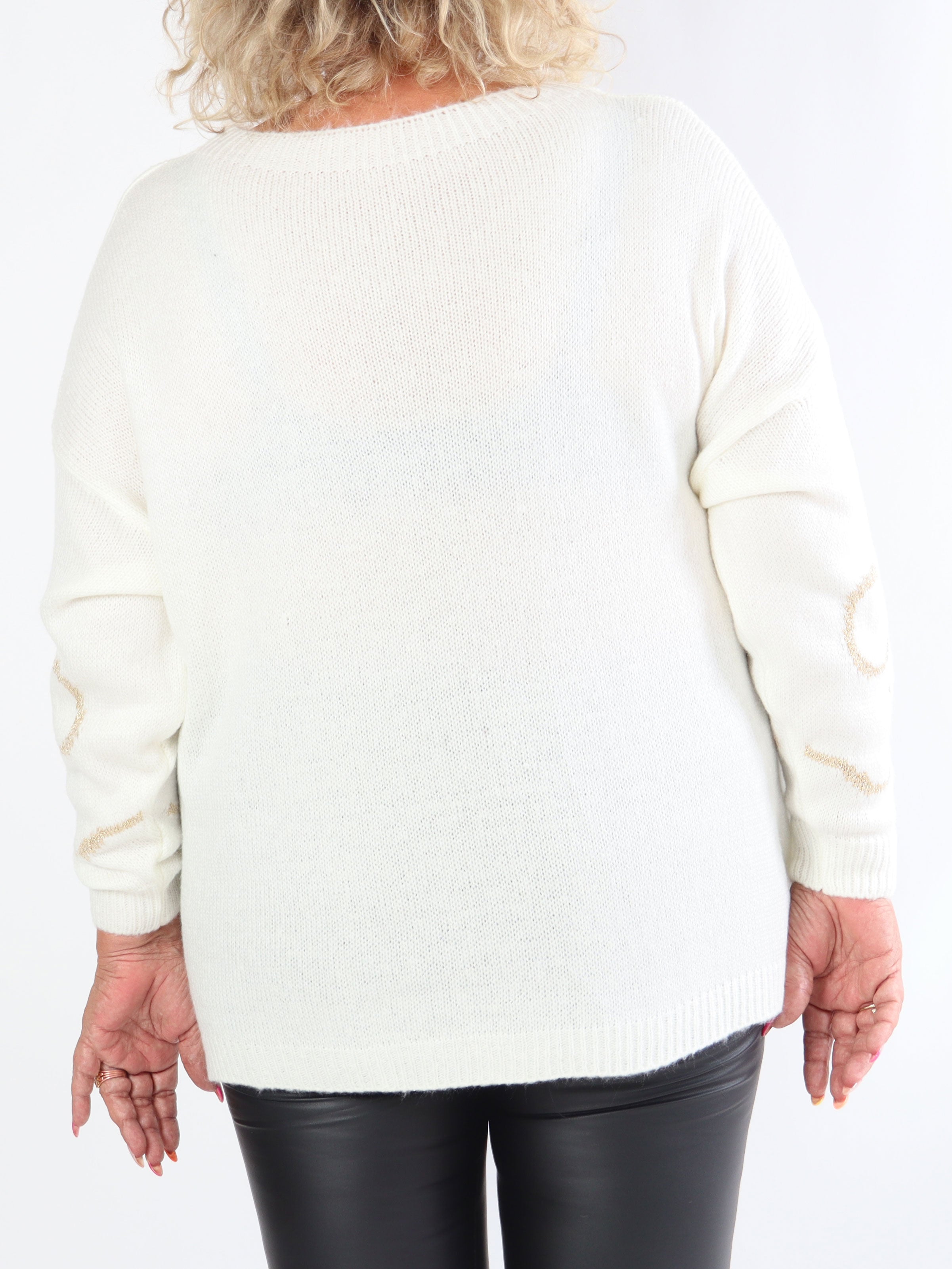 Ruby - Plus size striktrøje med uld og sløjfe i guldtråde